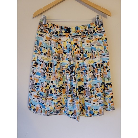 IE Petite Womens Pleated Cityscape Skirt Knee Length Size 8P - Picture 1 of 9